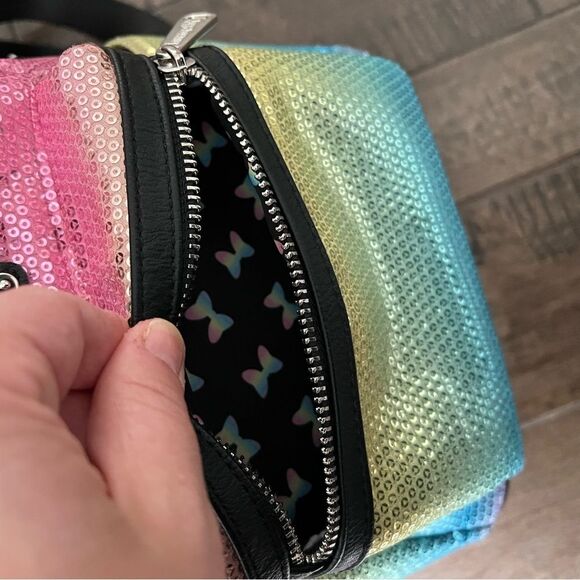Disney Parks x Loungefly Collab Minnie Backpack Bag Sequins Rainbow Sparkles
